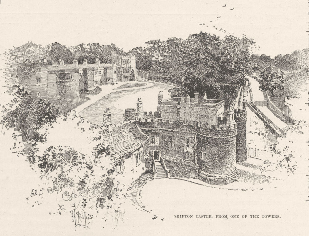 YORKSHIRE. Skipton castle, from one of the Towers 1901 old antique print